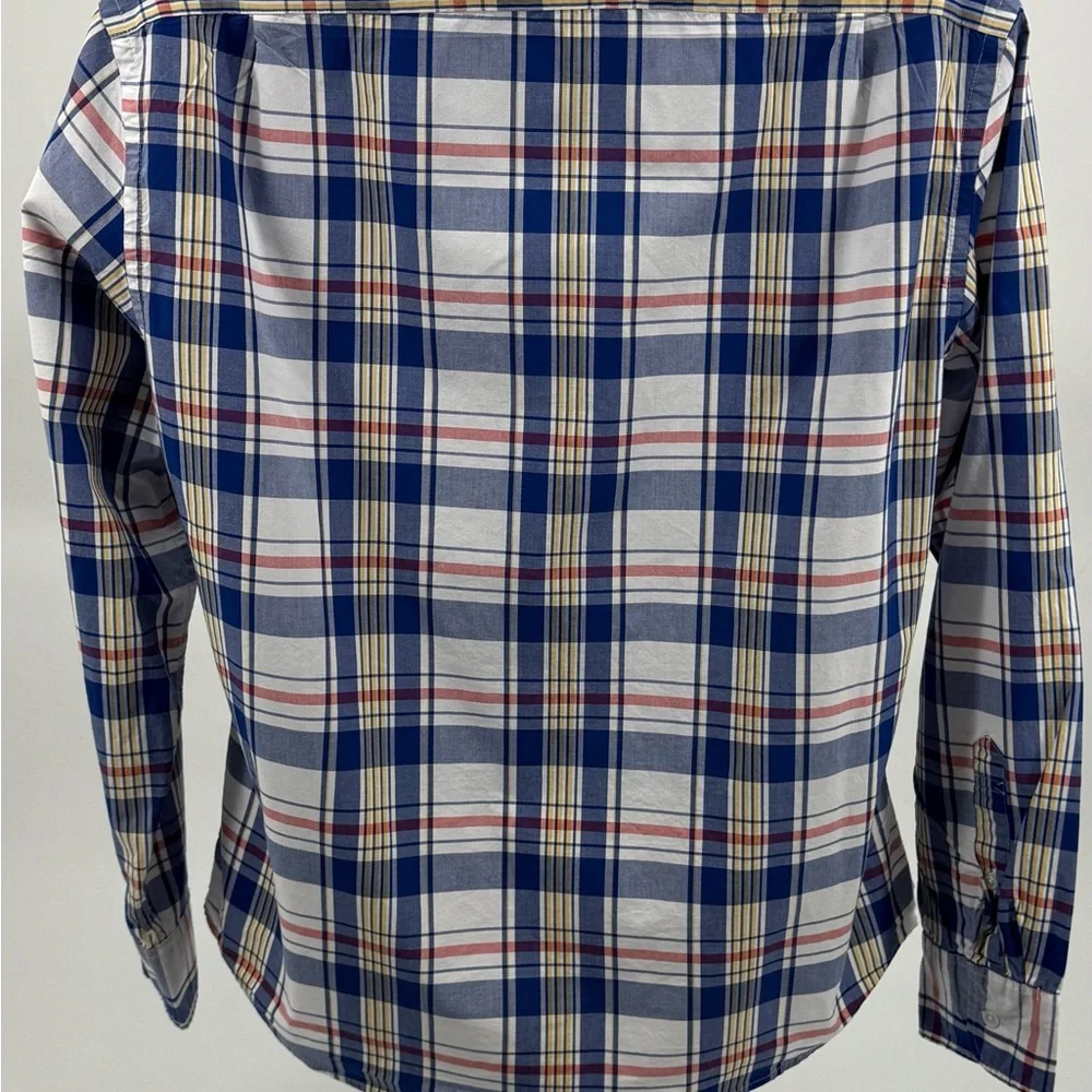 J Crew “Flex Washed” Slim Untucked Blue Plaid Button Down LS Shirt Men’s Large L